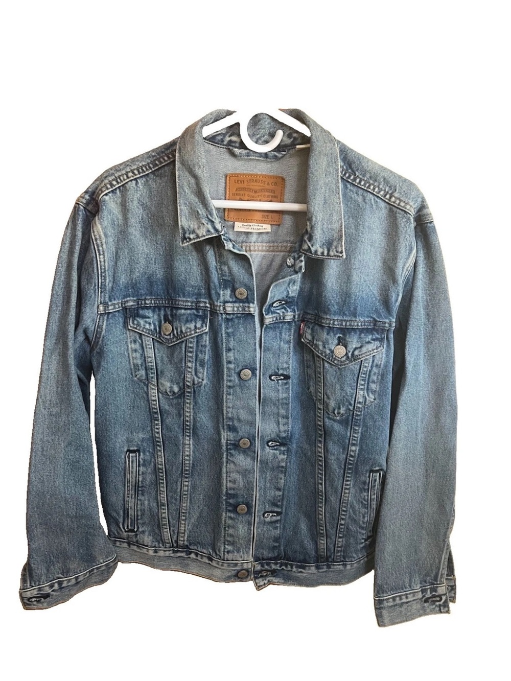 Levi's Premium Tie Dye Panel Trucker Jacket Mens L Streetwear Y2K EUC Denim Jean